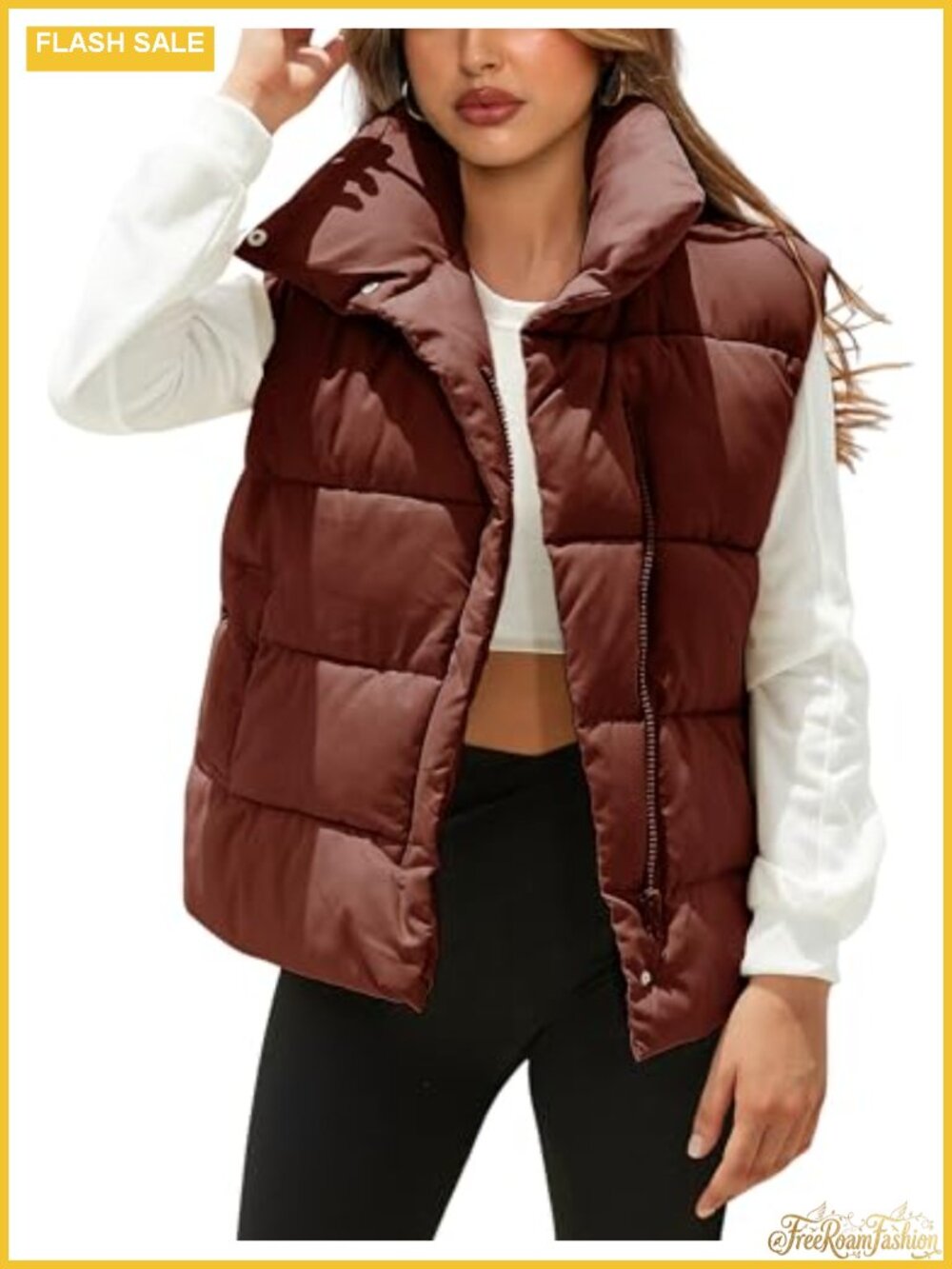 Oversized Quilted Sleeveless Puffer Vest Button Down Zip